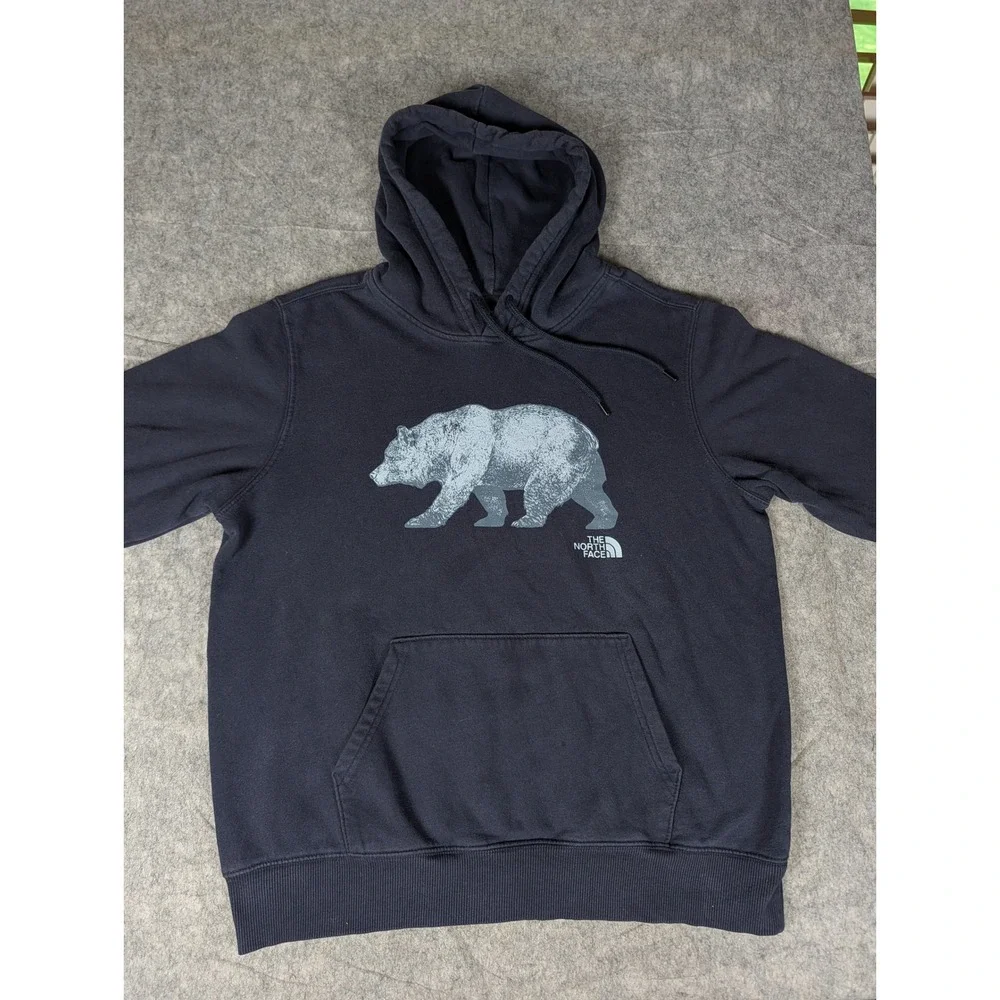 The North Face Mens Navy Blue‎ Grizzly Bear Graphic Pullover Hoodie Sweatshirt